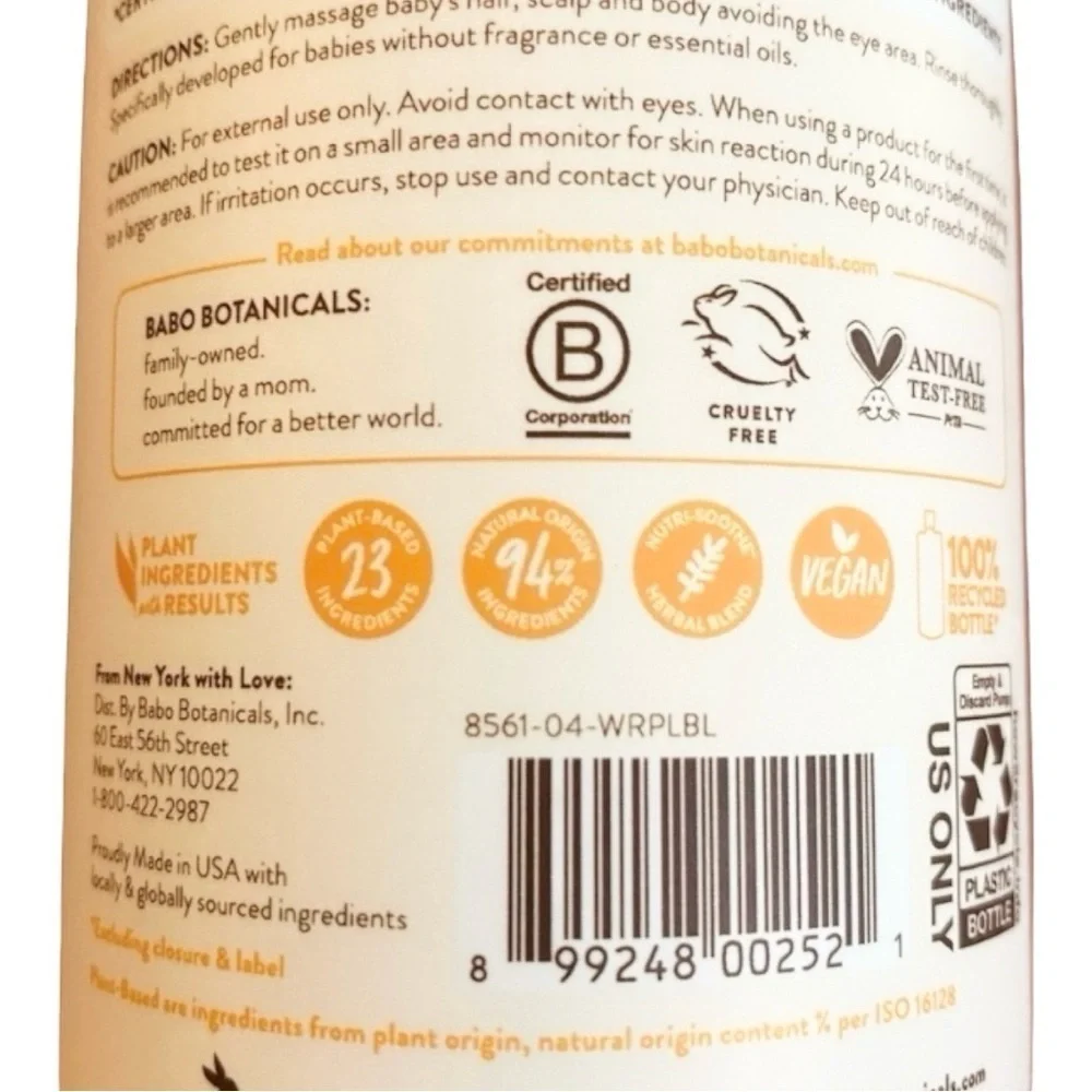 Babo Botanicals Sensitive Baby Shampoo and Wash Shea Butter Aloe Vera